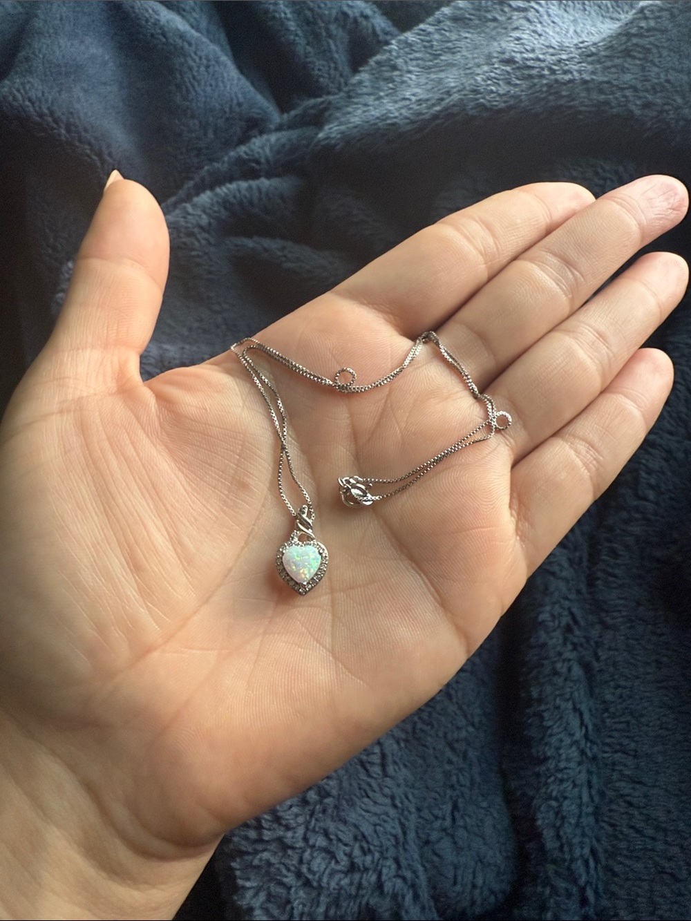 Sterling Silver Heart Opal Pendant Necklace - White Opalescent